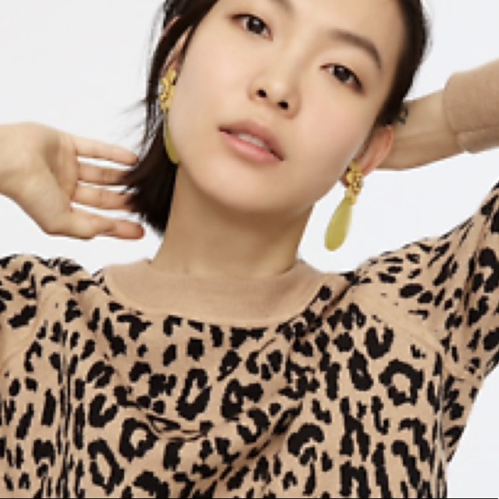 J Crew Boyfriend Crewneck Sweater in Leopard Print Re-Imagine Wool Size XXS - Picture 2 of 6